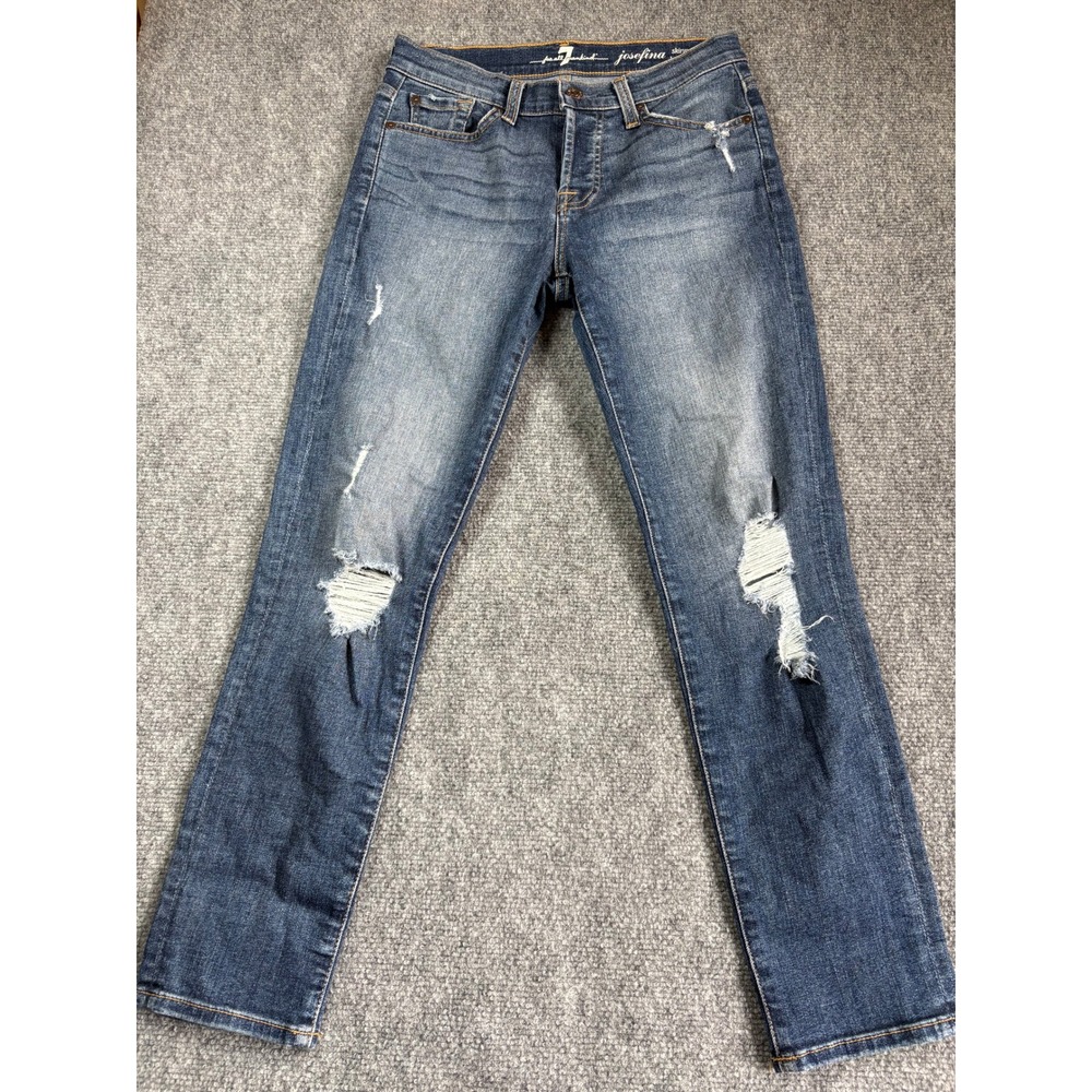 7 For All Mankind Josefina Skinny Boyfriend Distressed Jeans Medium Wash Sz 28